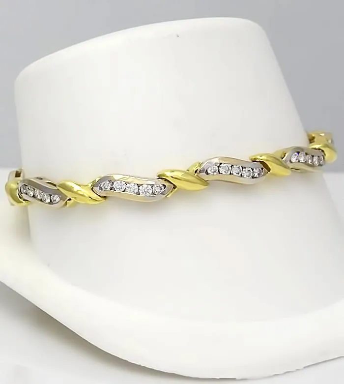 18K Two Tone 2.00ct Diamond Wavy Tennis Bracelet in White and Yellow Gold