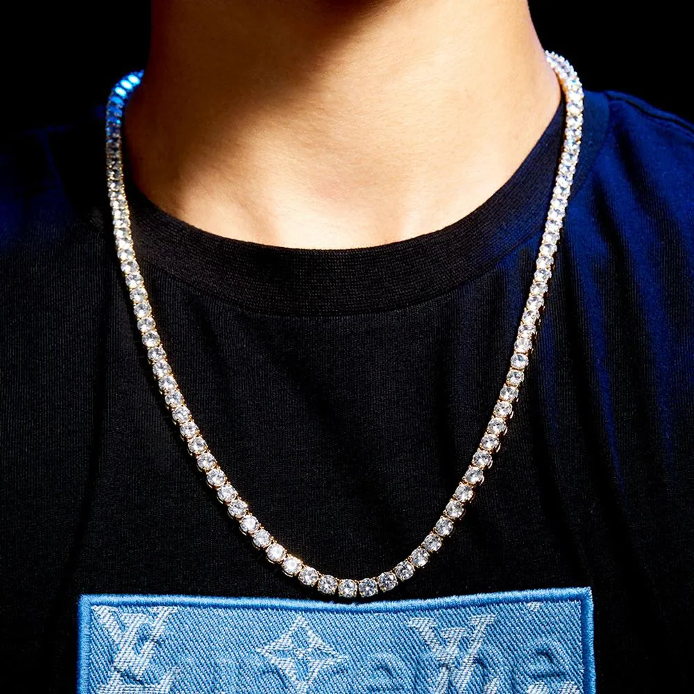 5mm 14K Gold CZ Diamond Mens Tennis Chain Necklace KRKC