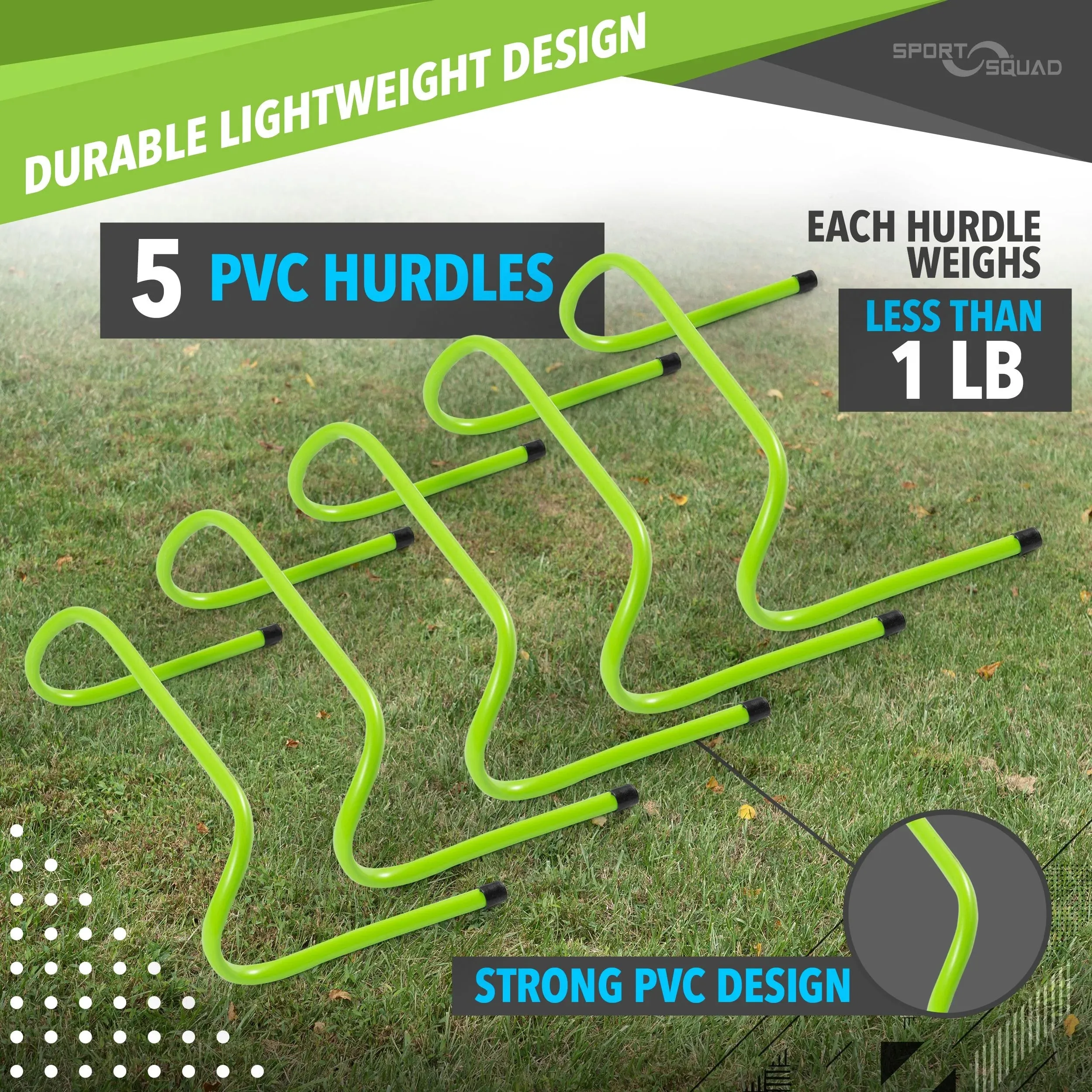 6" Speed and Agility Hurdles, PVC, 5Ct Plyometric Training Hurdles, 4.1 Lbs, Green