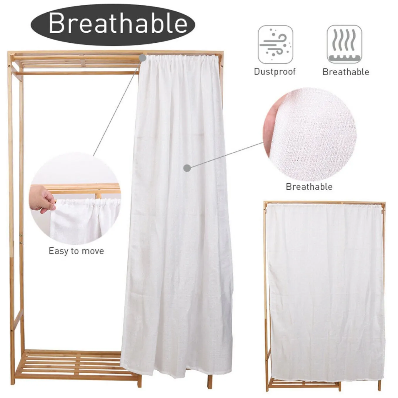 Bamboo Wood Clothes Rail | Open Clothes Rack with 6 Shelves | Natural