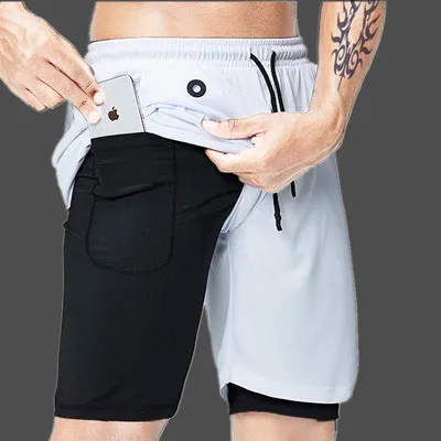 Breathable Soft Men's Running Two-Layer Pocket Shorts