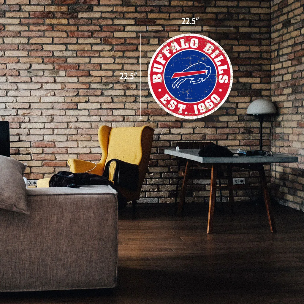 Buffalo Bills Sign - 22" Round Distressed