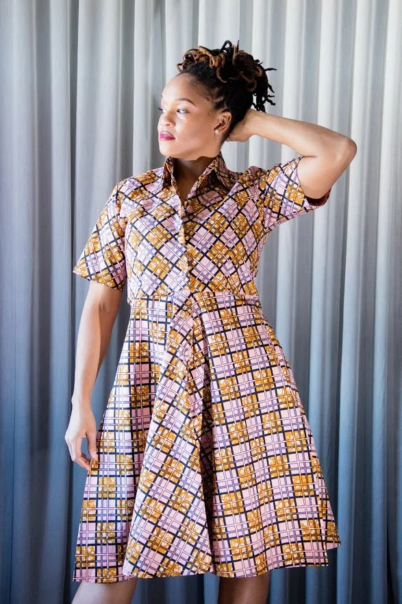 Calabar Dress - Shirt Dress in Pink and brown