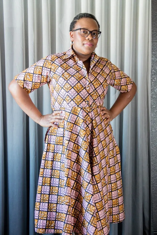Calabar Dress - Shirt Dress in Pink and brown