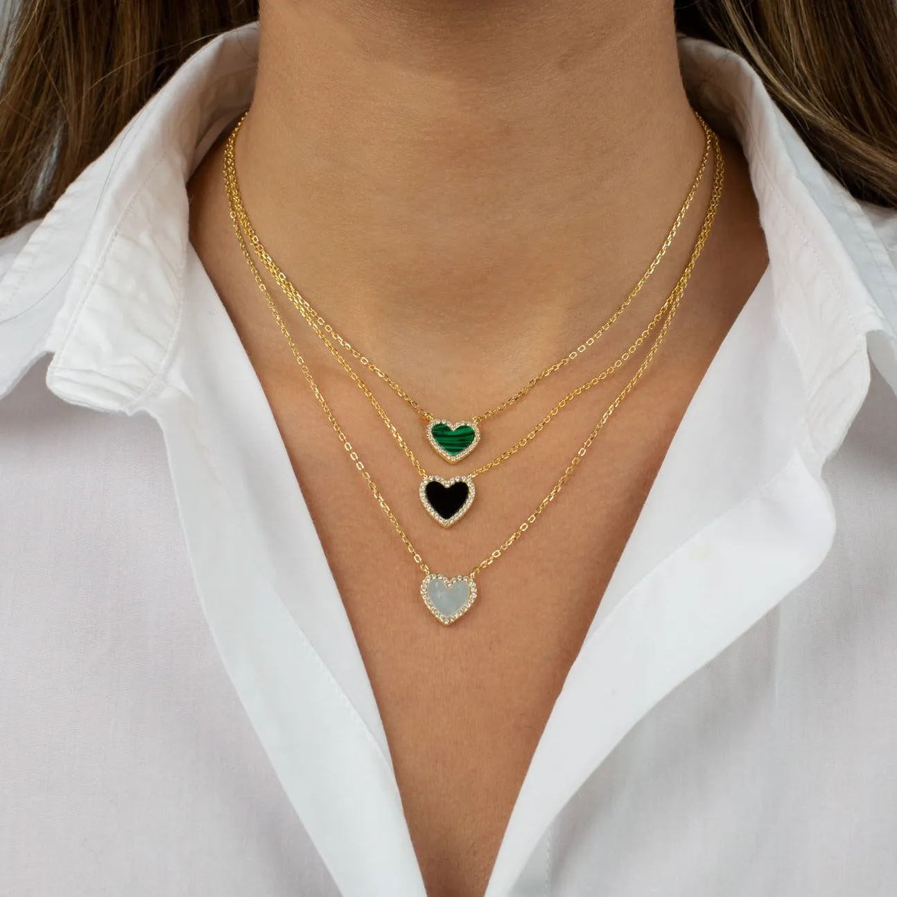 Colored Stone Pavé Heart Necklace