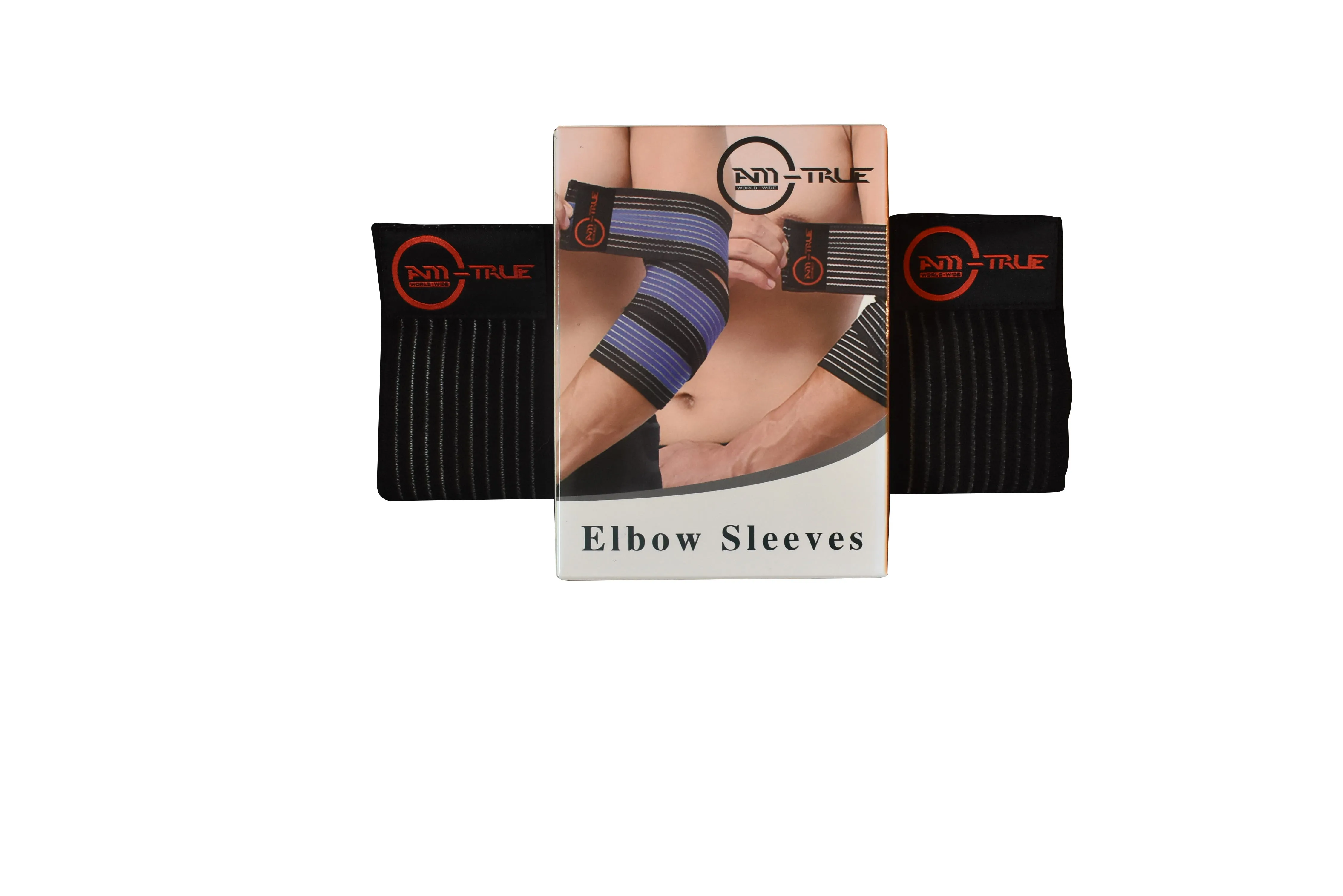 Compression Wrap for Gym and Workout | Universal Weight Lifting Wraps for Tendonitis | Weightlifting Elbow Bandage for Tennis Elbow 2-Pack (Black) (Black & Blue)