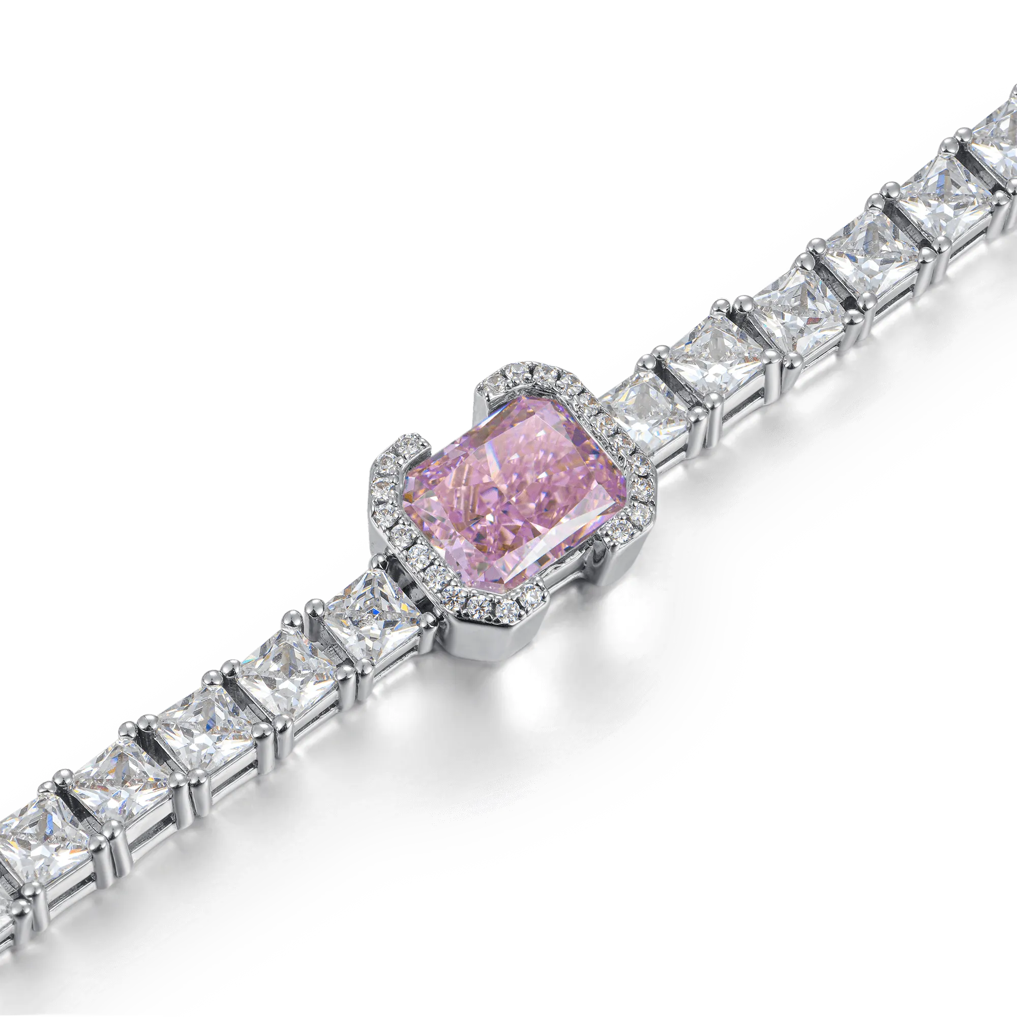 Crushed Ice Emerald Cut Tennis Bracelet - Fancy Light Pink