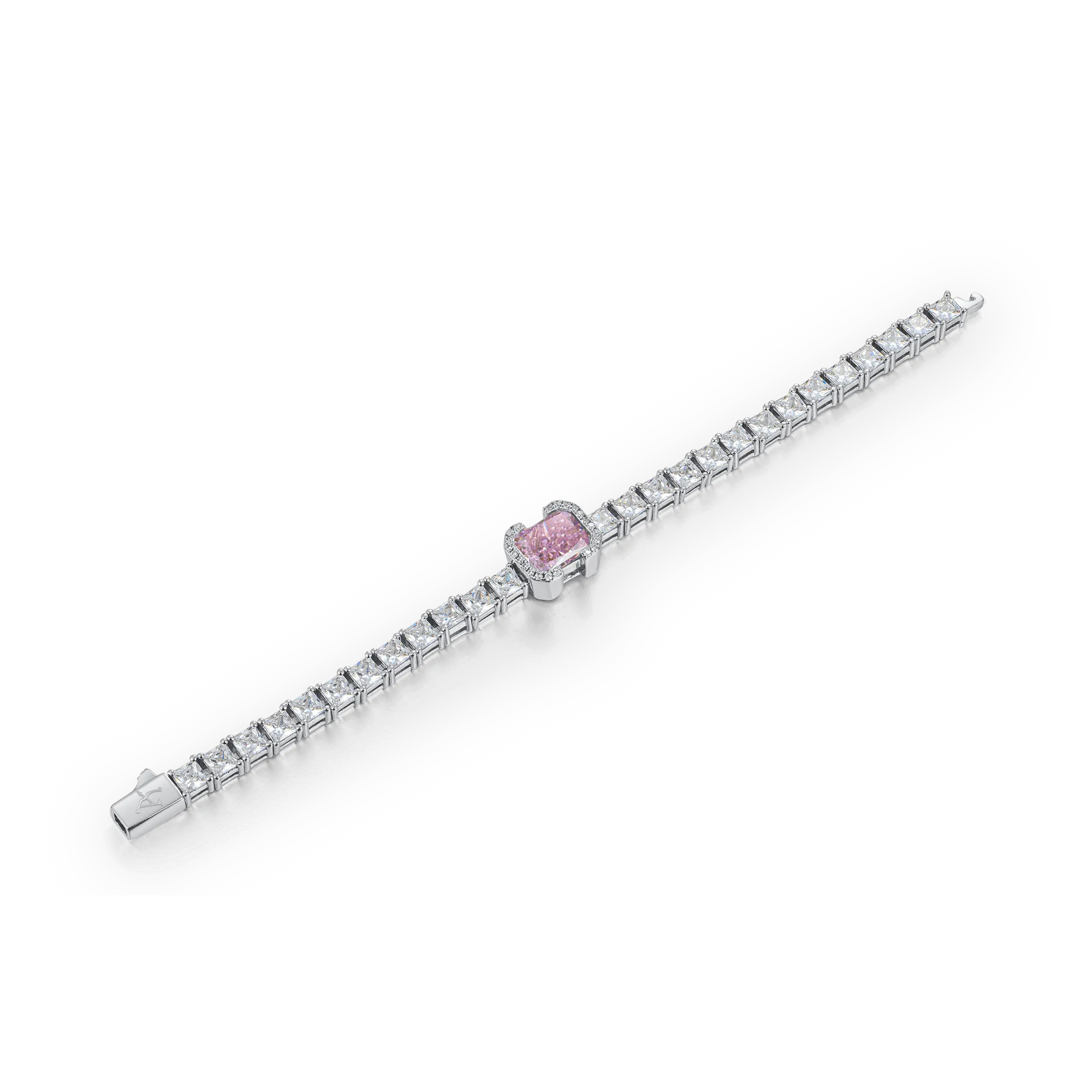 Crushed Ice Emerald Cut Tennis Bracelet - Fancy Light Pink
