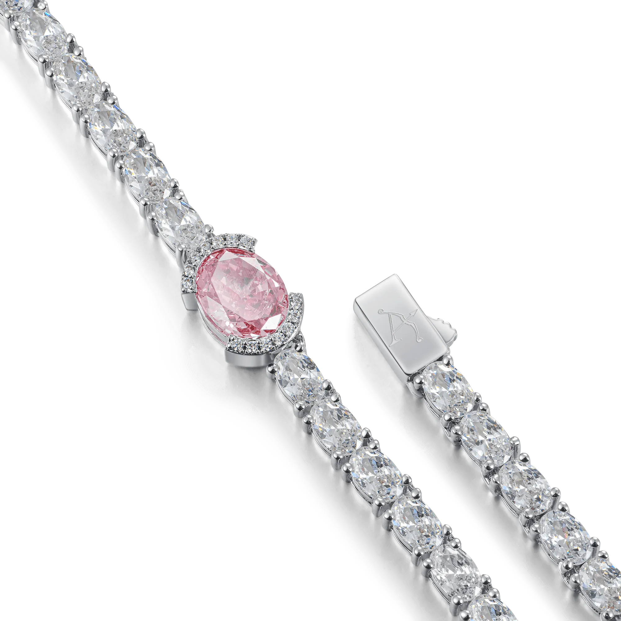 Crushed Ice Oval Tennis Necklace - Fancy Light Pink