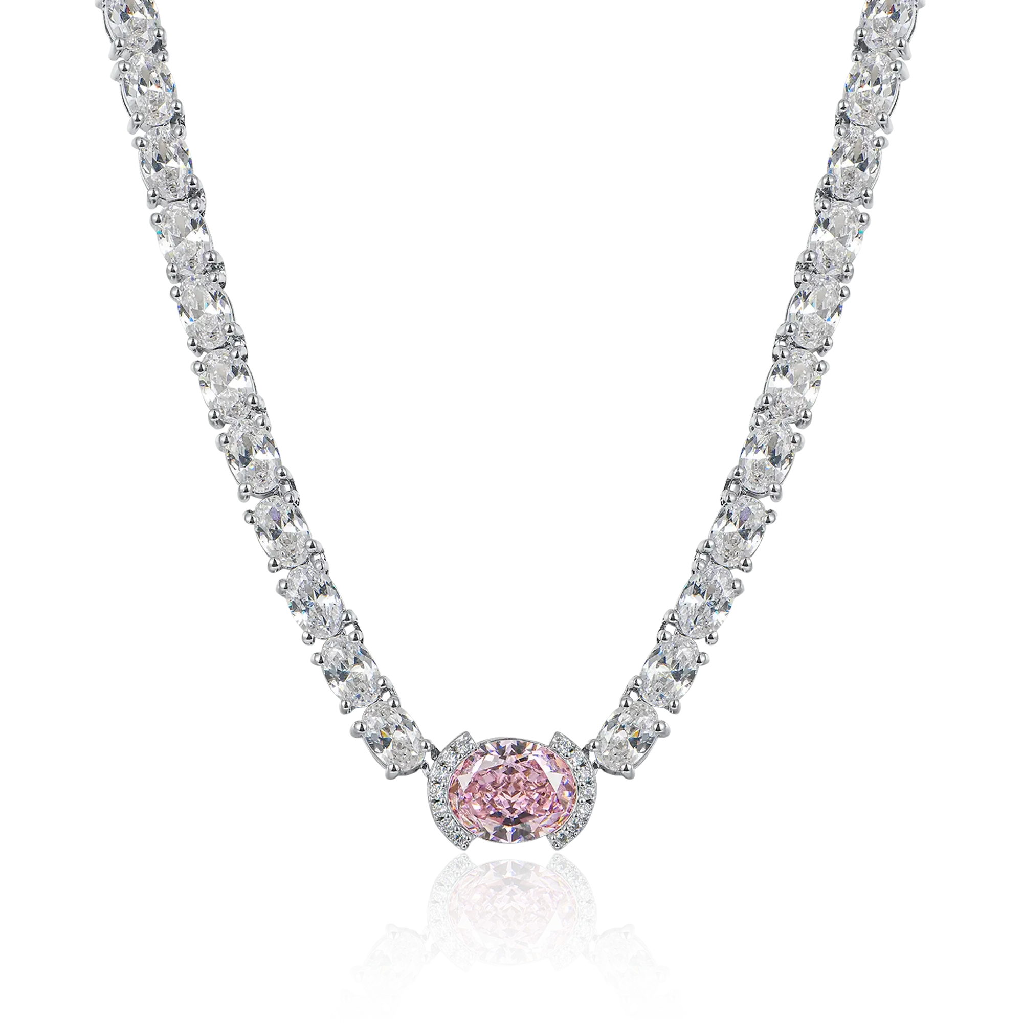Crushed Ice Oval Tennis Necklace - Fancy Light Pink