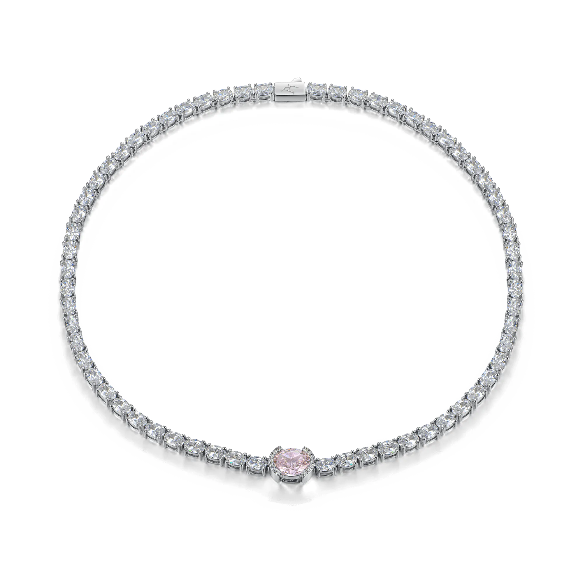 Crushed Ice Oval Tennis Necklace - Fancy Light Pink