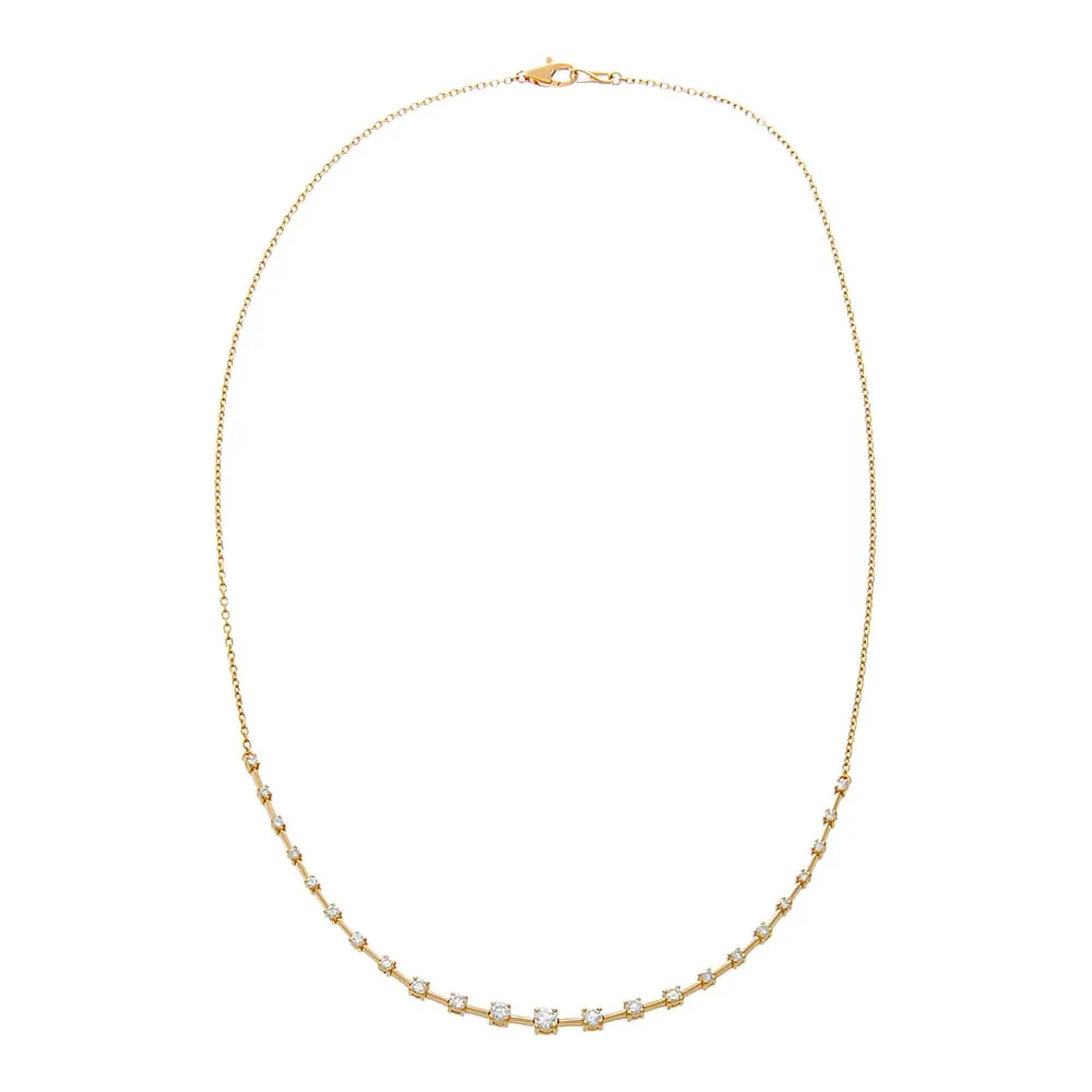 Diamond Scattered Stones X Bar Half Tennis Necklace 14K