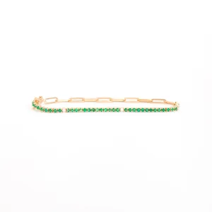 Emerald and White Diamond & Paperclip Half Tennis Bracelet