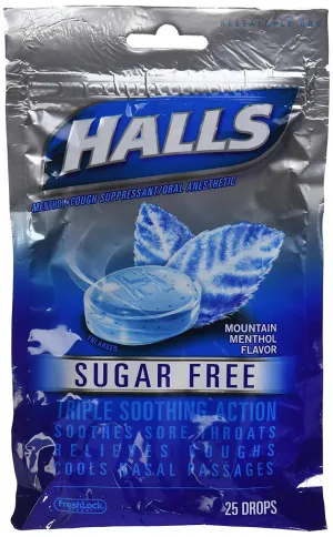 Halls Cough Drops Sugar-Free, Mountain Menthol, 25 Count