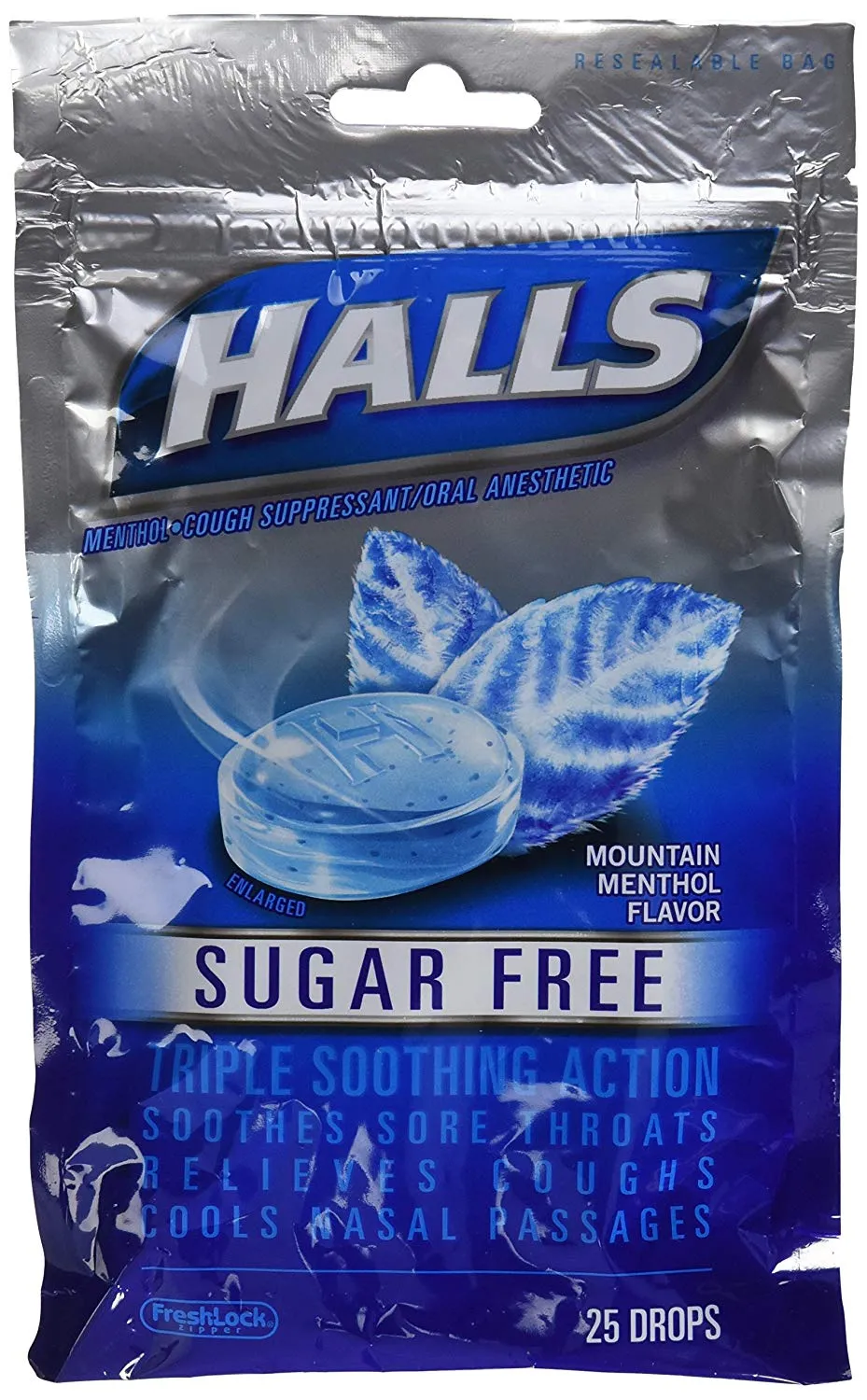 Halls Cough Drops Sugar-Free, Mountain Menthol, 25 Count