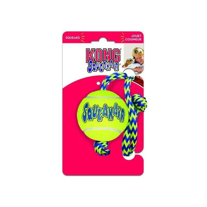 KONG SqueakAir Tennis Ball with Rope Dog Toy