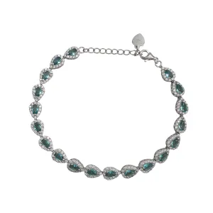Light Blue Teardrop Halo Tennis Bracelet (Silver)