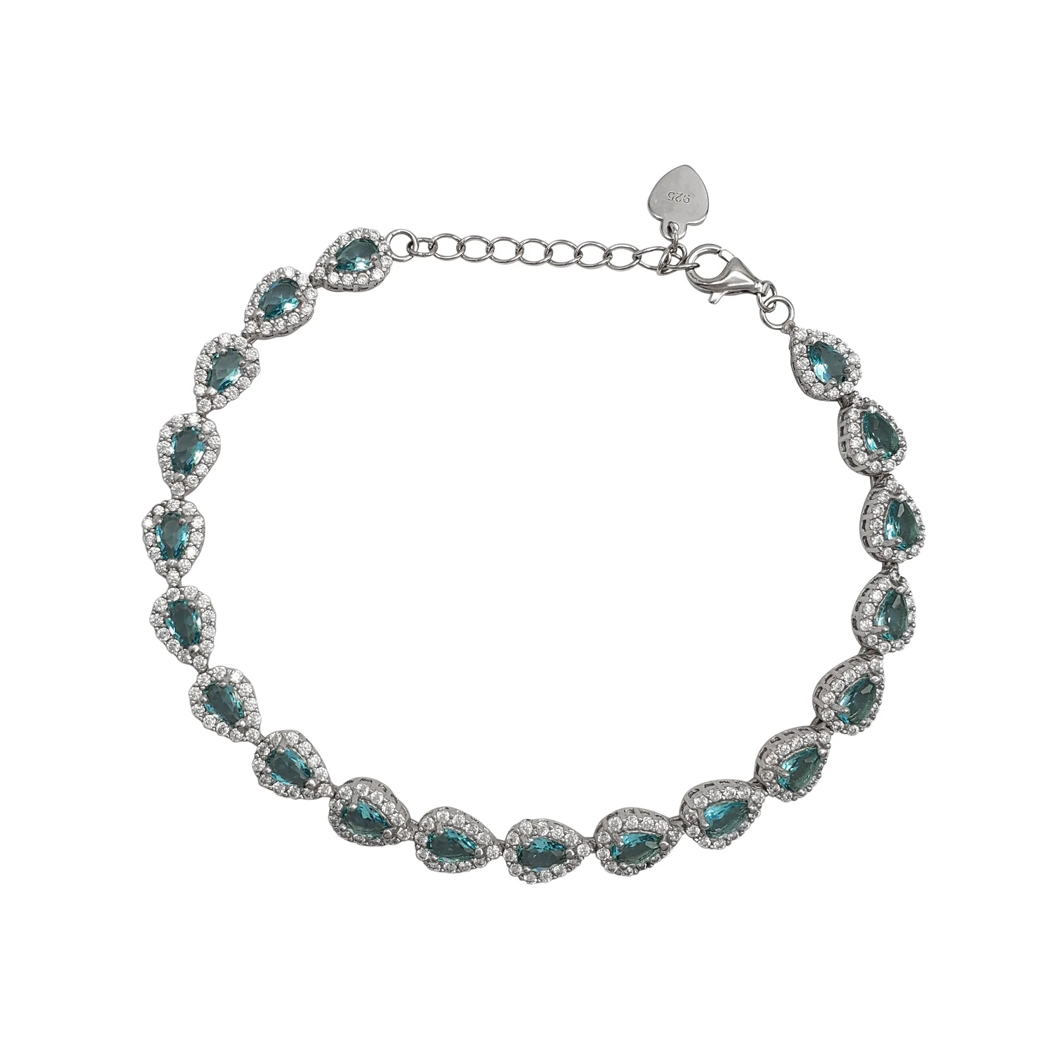 Light Blue Teardrop Halo Tennis Bracelet (Silver)