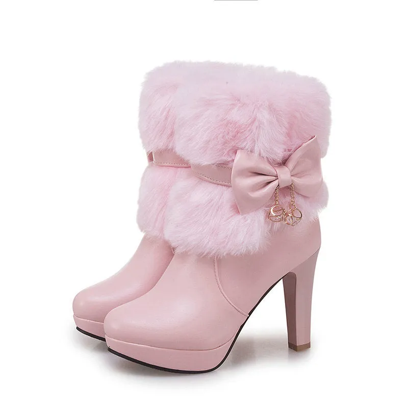 Lucy - Thick Heel Mid Length Woman's Snow Boots