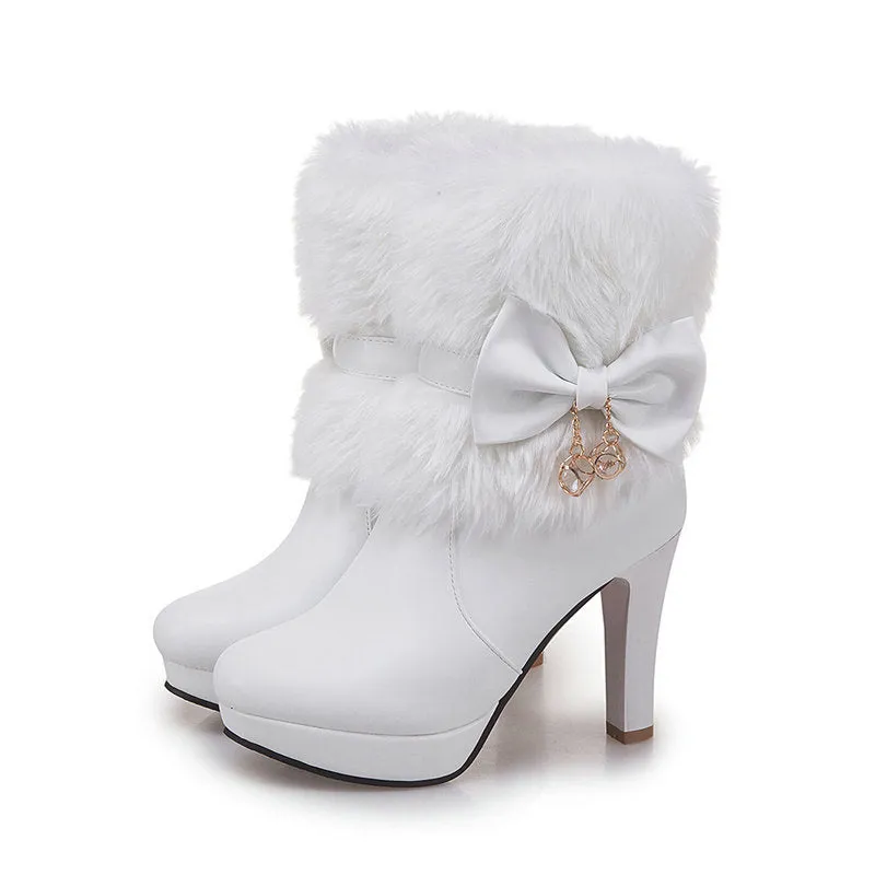 Lucy - Thick Heel Mid Length Woman's Snow Boots