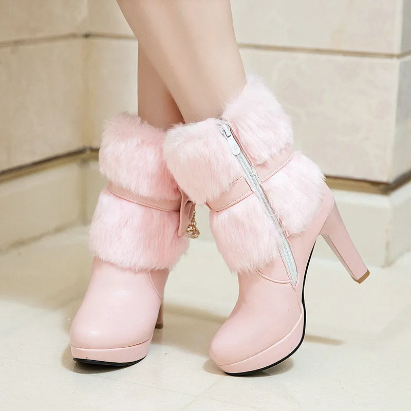 Lucy - Thick Heel Mid Length Woman's Snow Boots