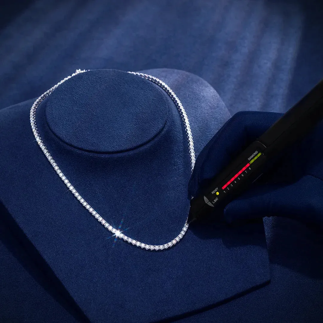 Moissanite Diamond 925 Sterling Silver Tennis Chain in White Gold - All Sizes