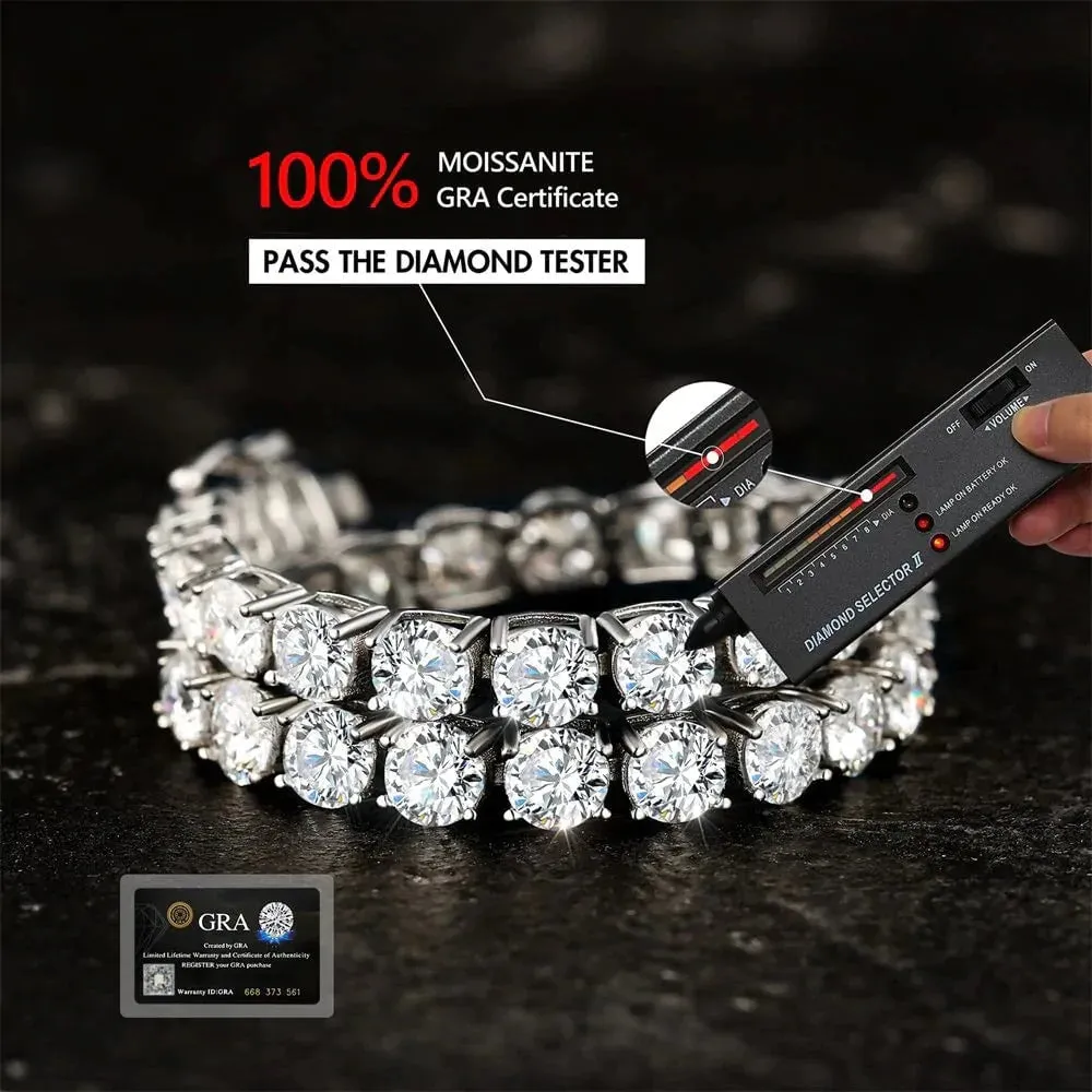 Moissanite Diamond 925 Sterling Silver Tennis Chain in White Gold - All Sizes