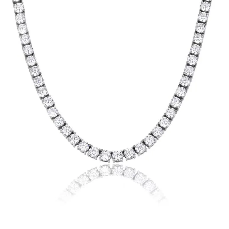 Moissanite Diamond 925 Sterling Silver Tennis Chain in White Gold - All Sizes