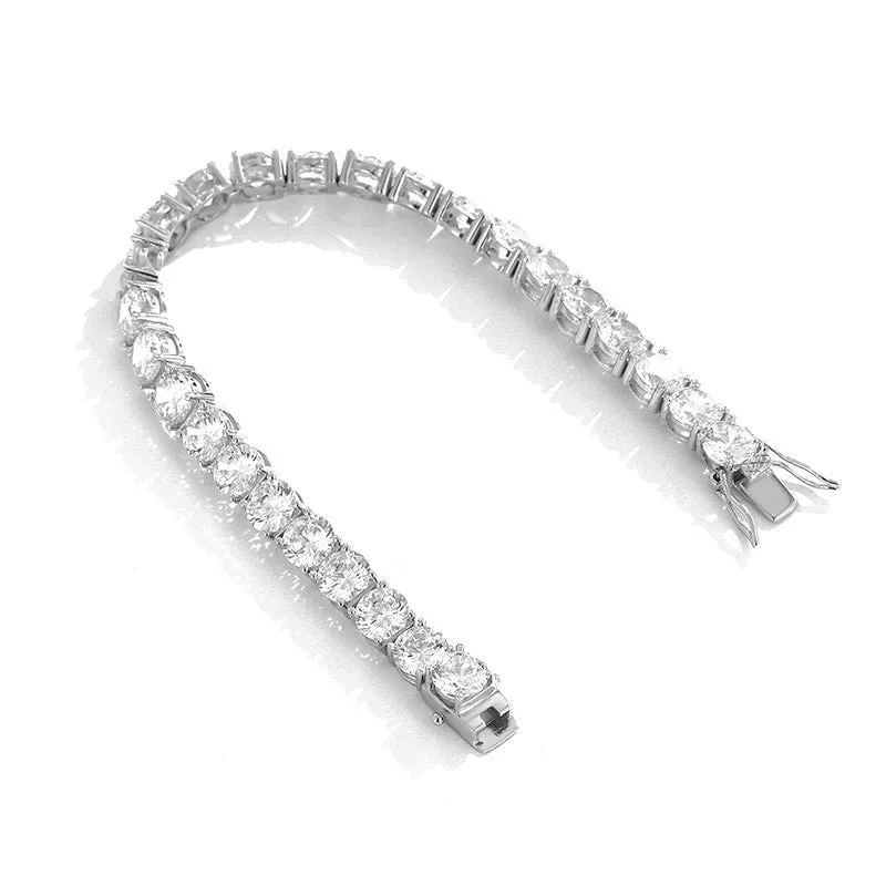 Moissanite Tennis Chain Bracelet 925 Silver in White Gold - 6.5mm