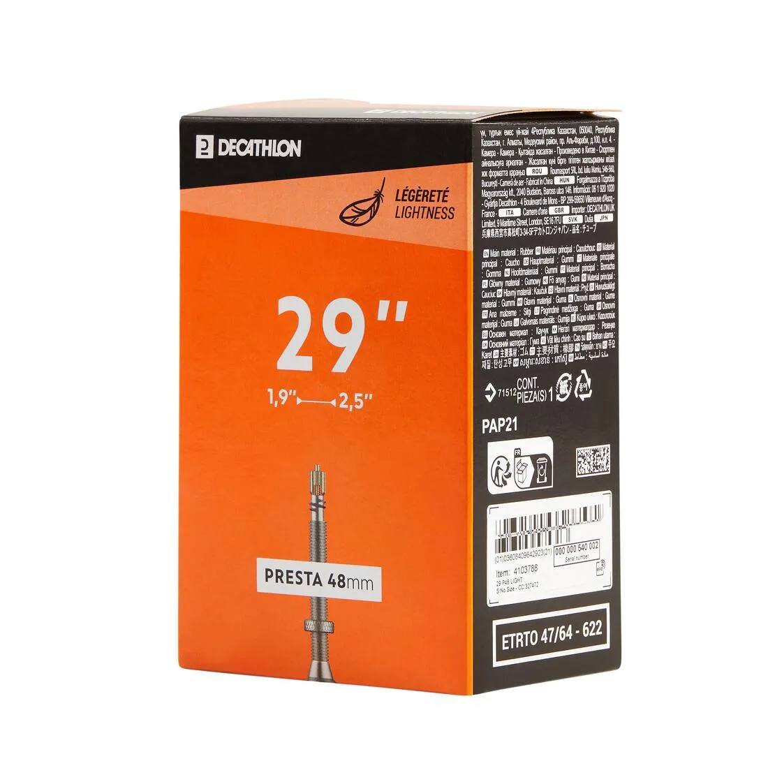 Mountain Bike Inner Tube 29x1.9-2.5 Presta 48 Light