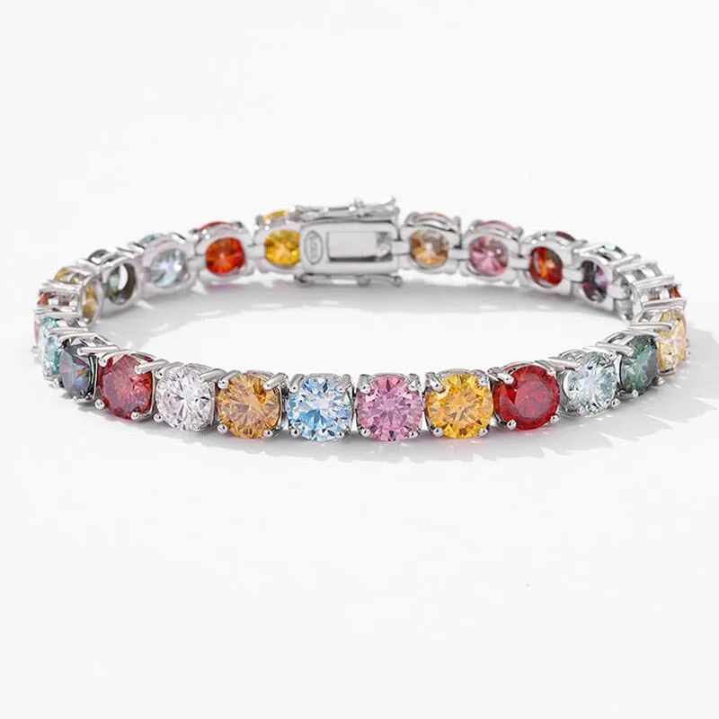 Multicolor Moissanite Silver Tennis Chain Bracelet