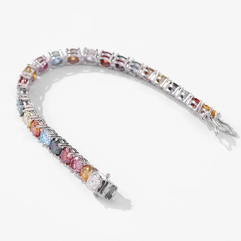 Multicolor Moissanite Silver Tennis Chain Bracelet