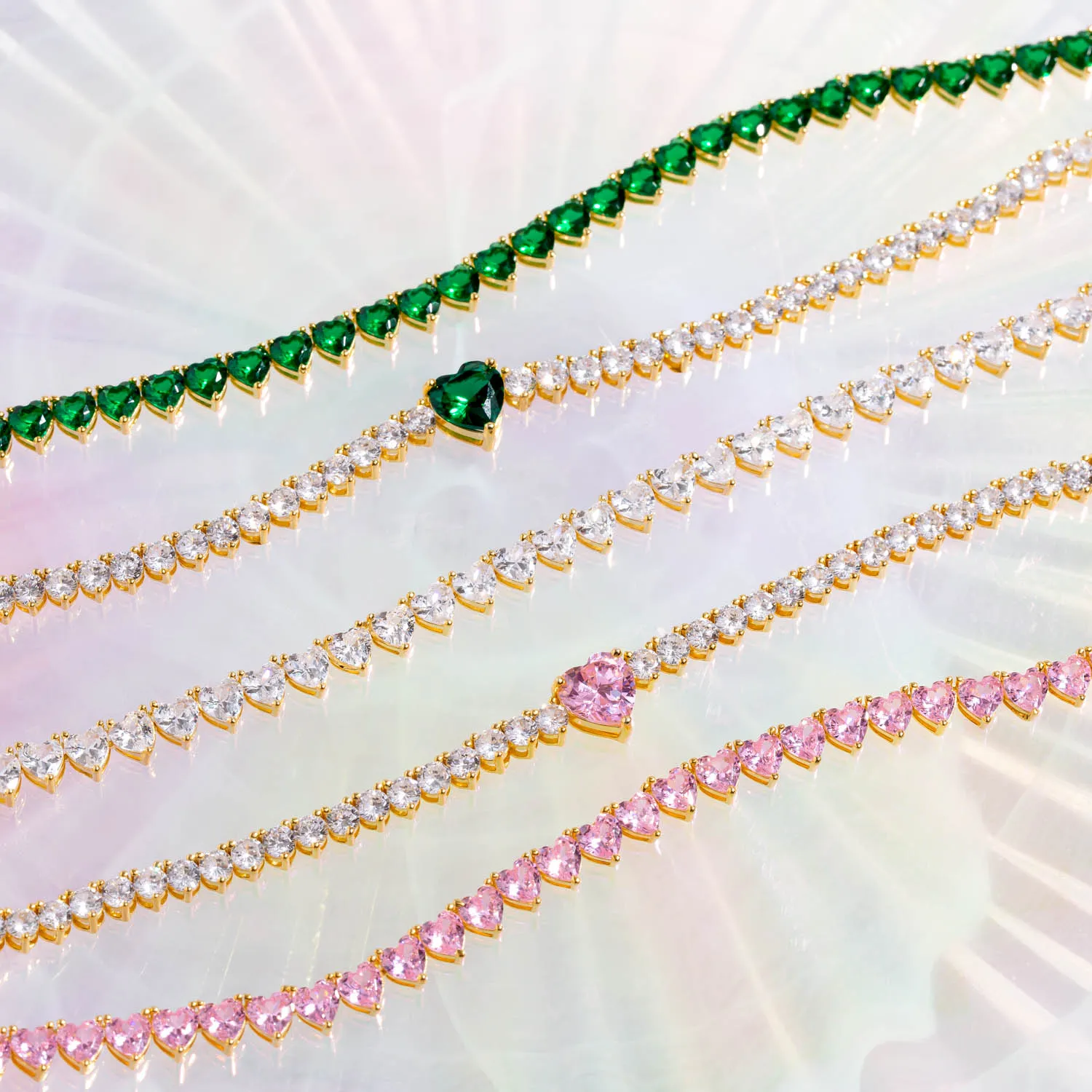 Pink Colored Heart Tennis Bracelet