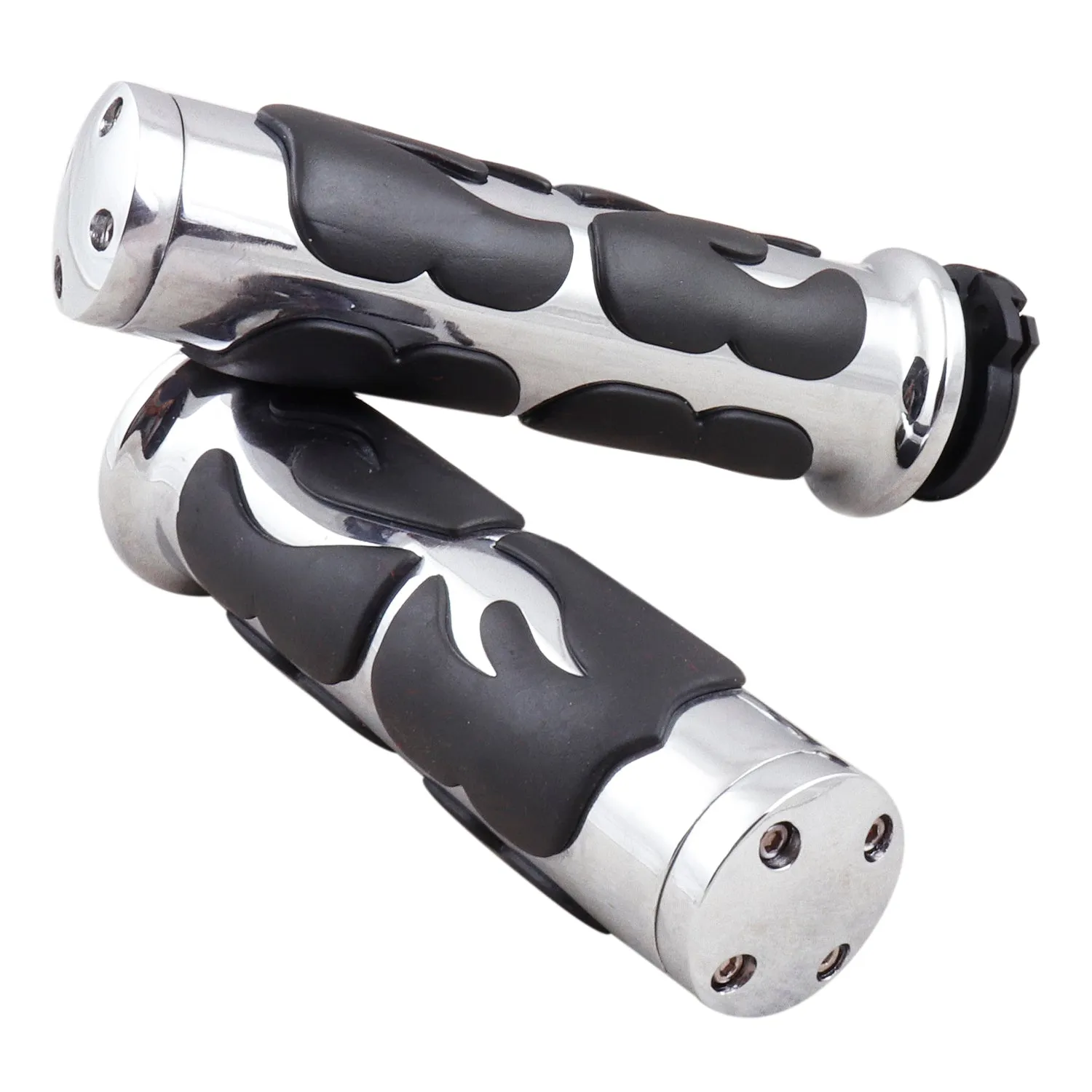 R.J.VON Molded Rubber Hand Handlebar Grips Grip Black/Silver
