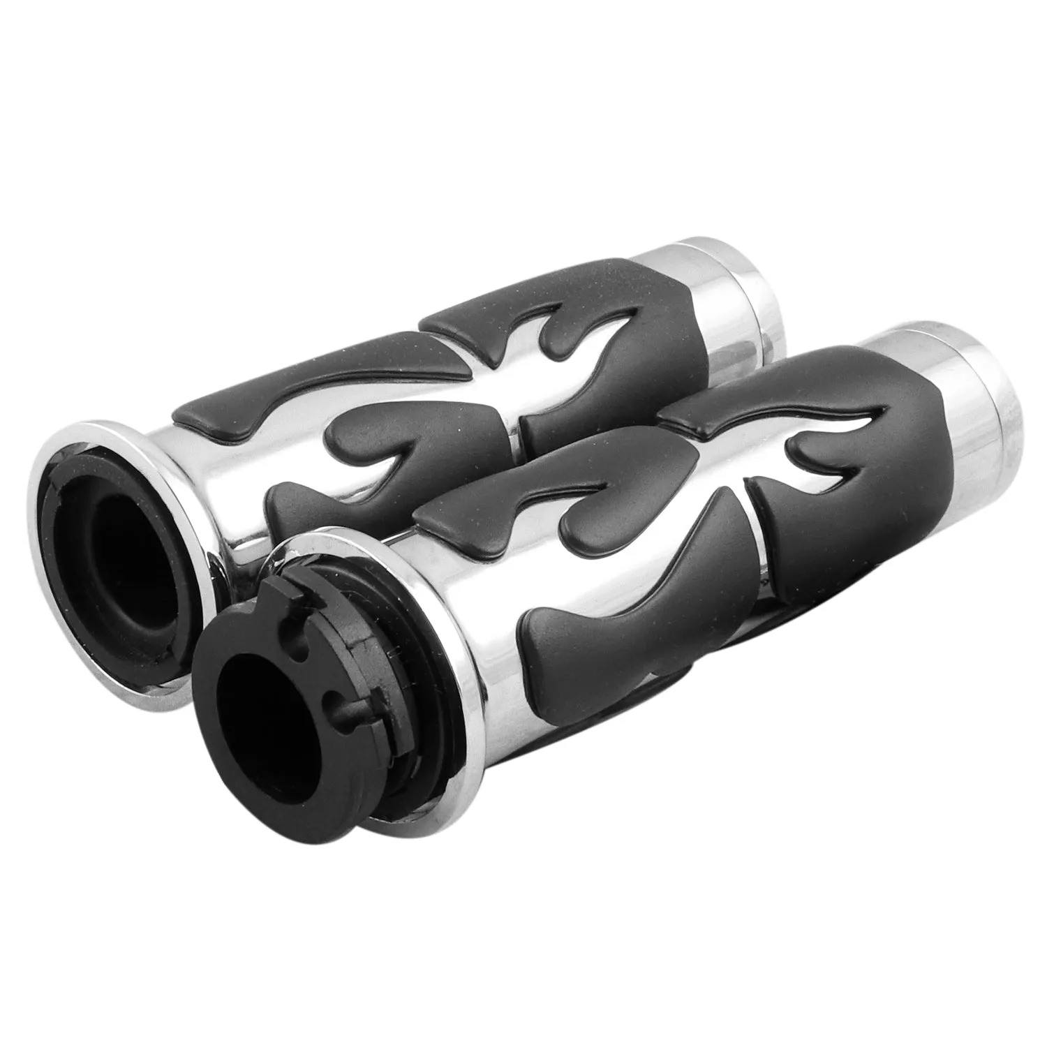 R.J.VON Molded Rubber Hand Handlebar Grips Grip Black/Silver