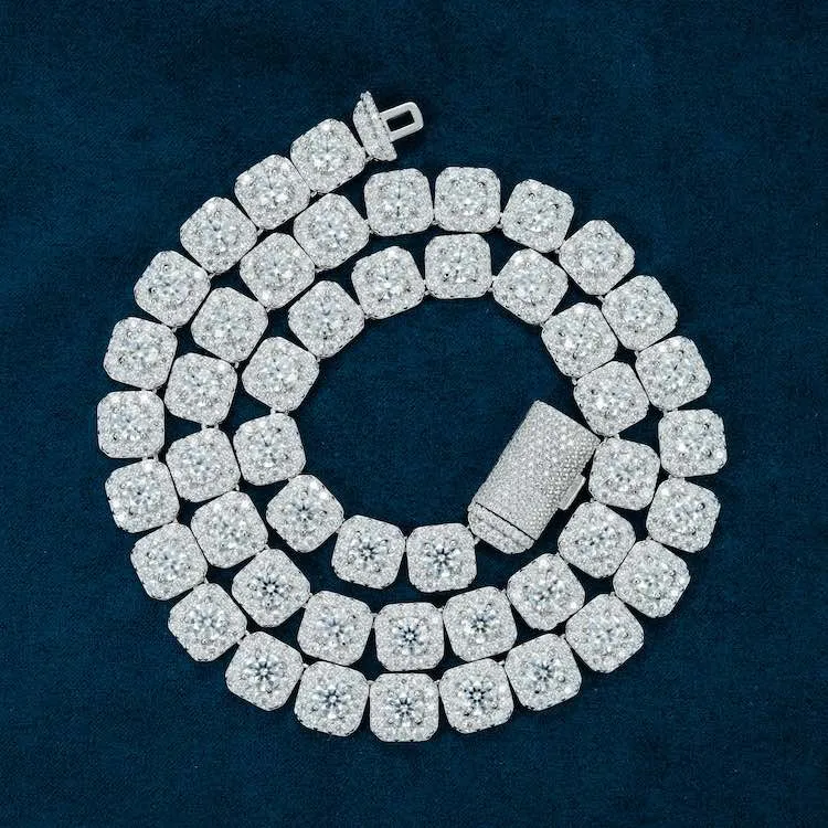 S925 VVS1 Moissanite Diamond Cluster Tennis Chain - 10mm
