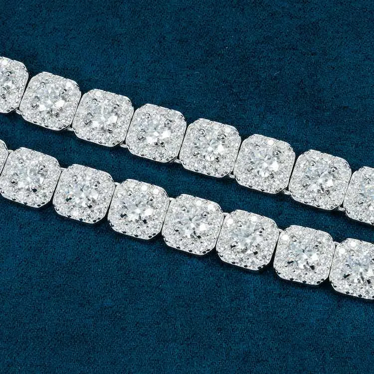 S925 VVS1 Moissanite Diamond Cluster Tennis Chain - 10mm
