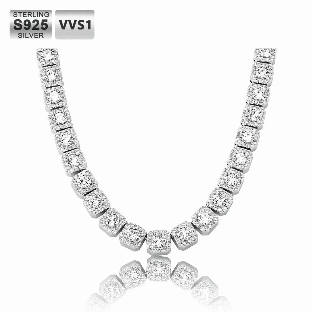 S925 VVS1 Moissanite Diamond Cluster Tennis Chain - 10mm