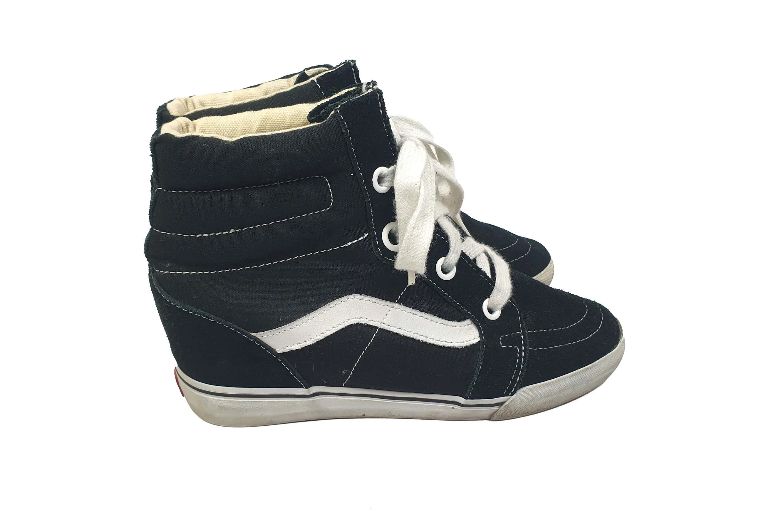 Vans black and white wedge high top shoes size 10.5