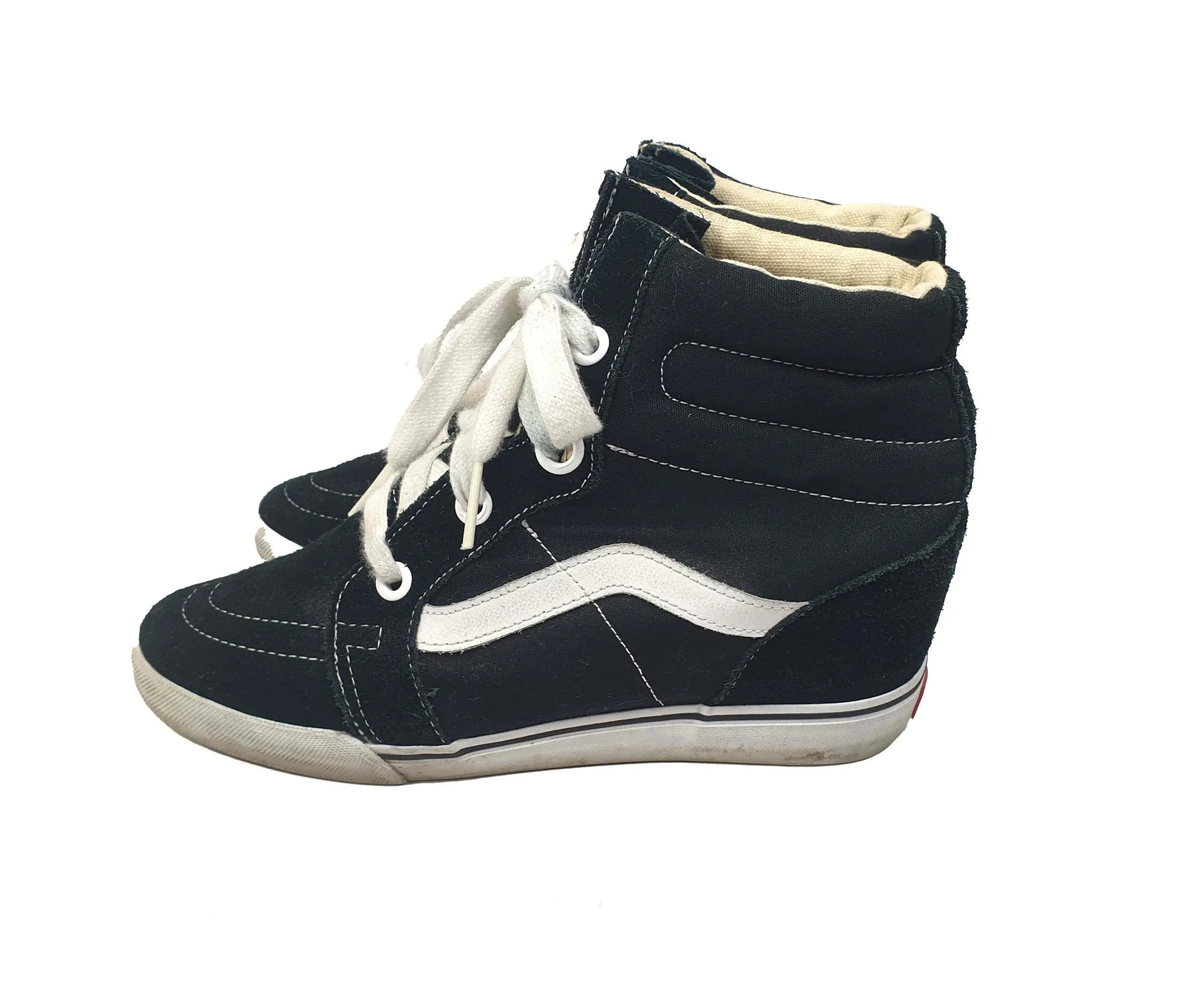 Vans black and white wedge high top shoes size 10.5
