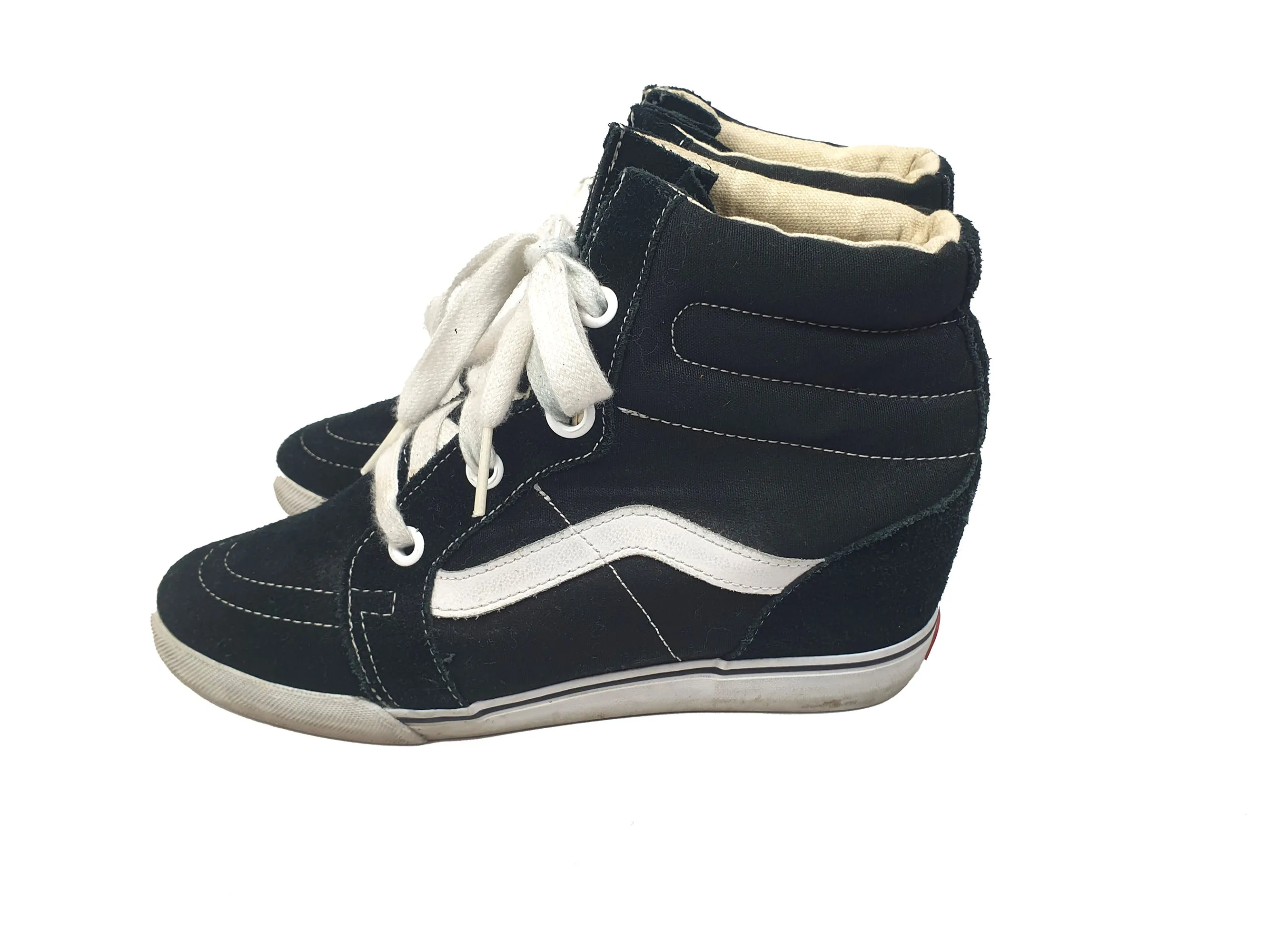 Vans black and white wedge high top shoes size 10.5