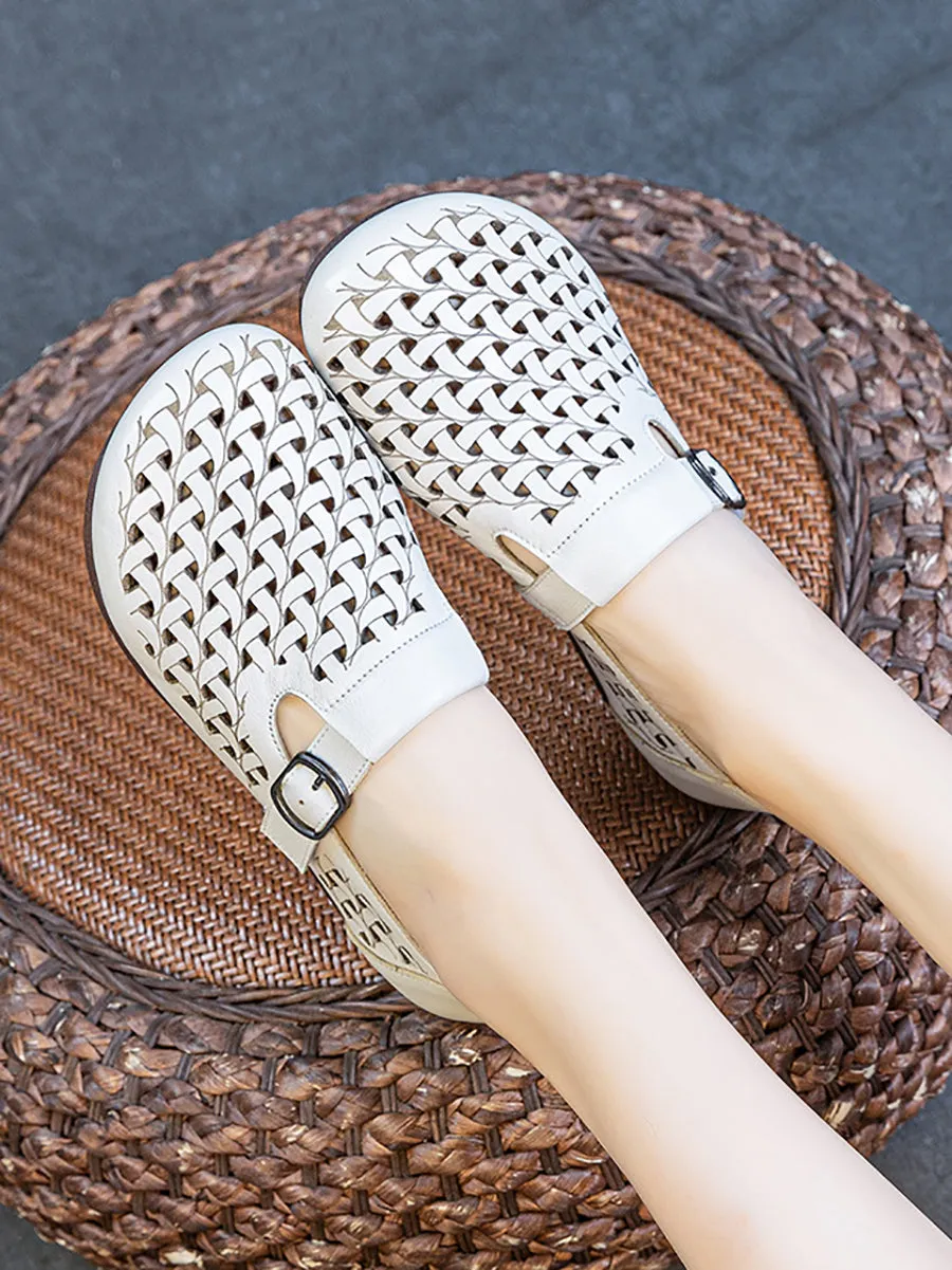 Women Casual Soft Leather Hollow Out Low Heel Shoes