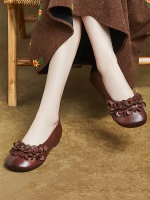 Women Summer Artsy Flower Leather Spliced Shoes