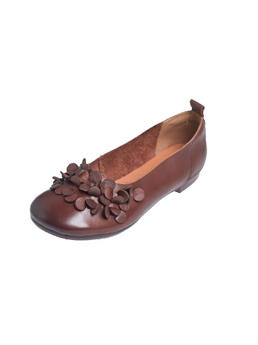 Women Summer Artsy Flower Leather Spliced Shoes