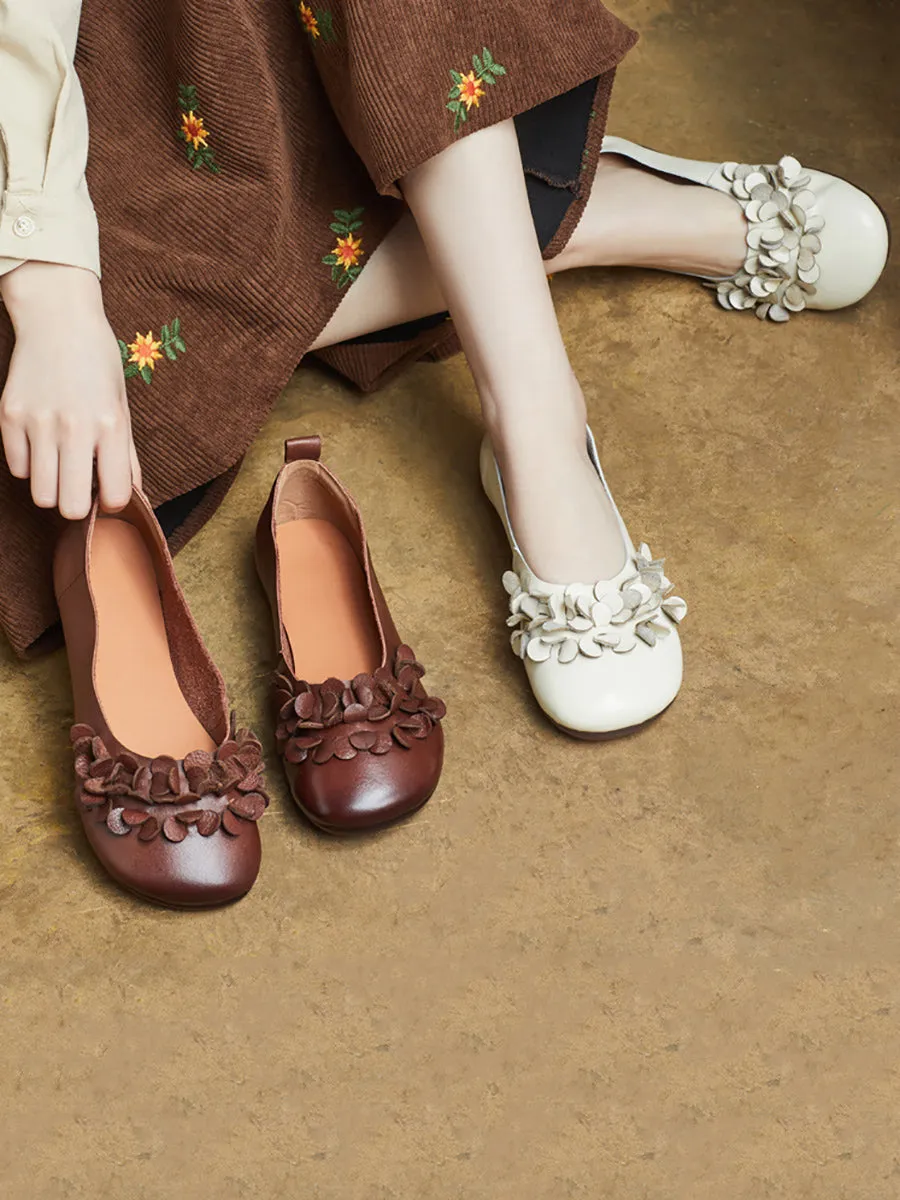 Women Summer Artsy Flower Leather Spliced Shoes
