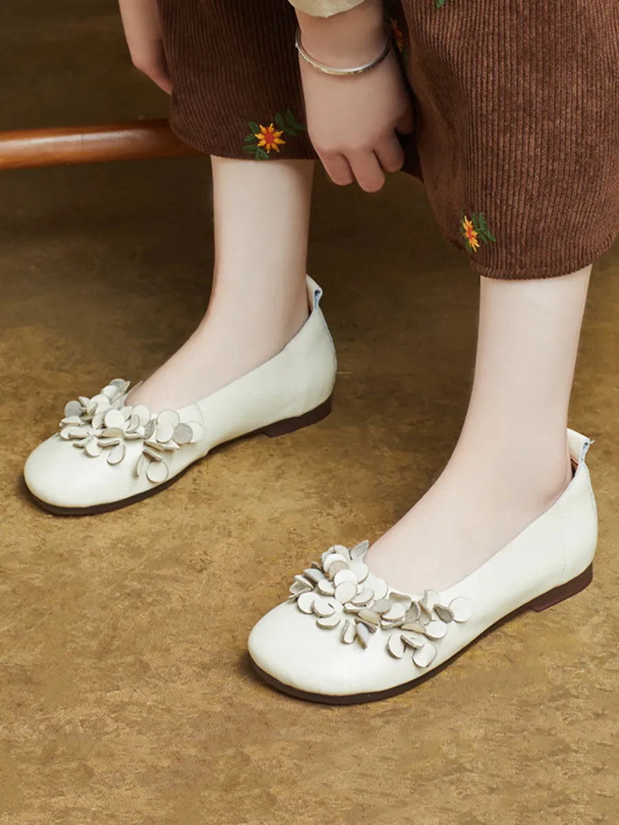 Women Summer Artsy Flower Leather Spliced Shoes