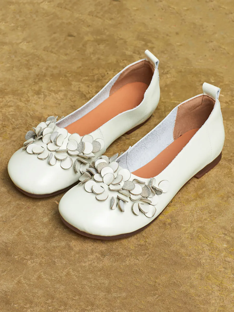 Women Summer Artsy Flower Leather Spliced Shoes