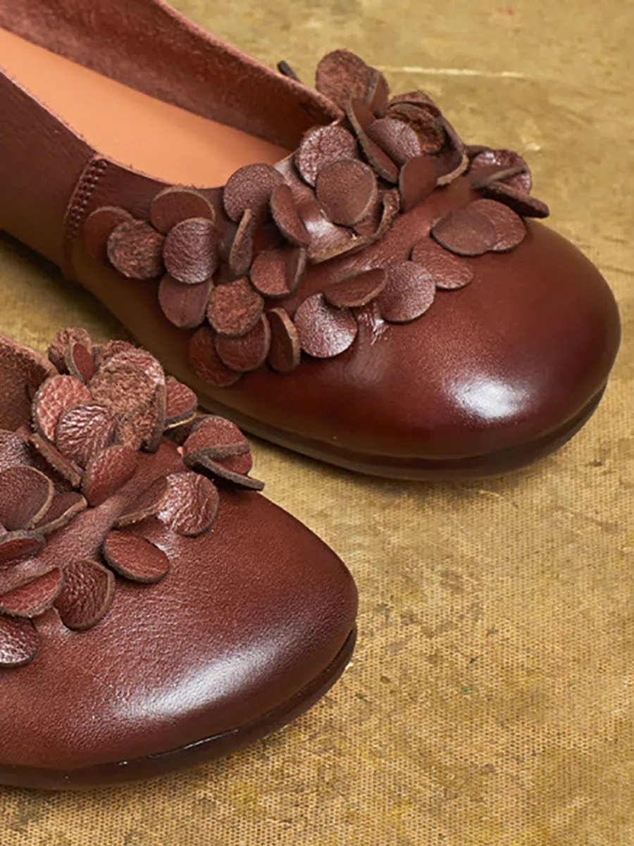 Women Summer Artsy Flower Leather Spliced Shoes