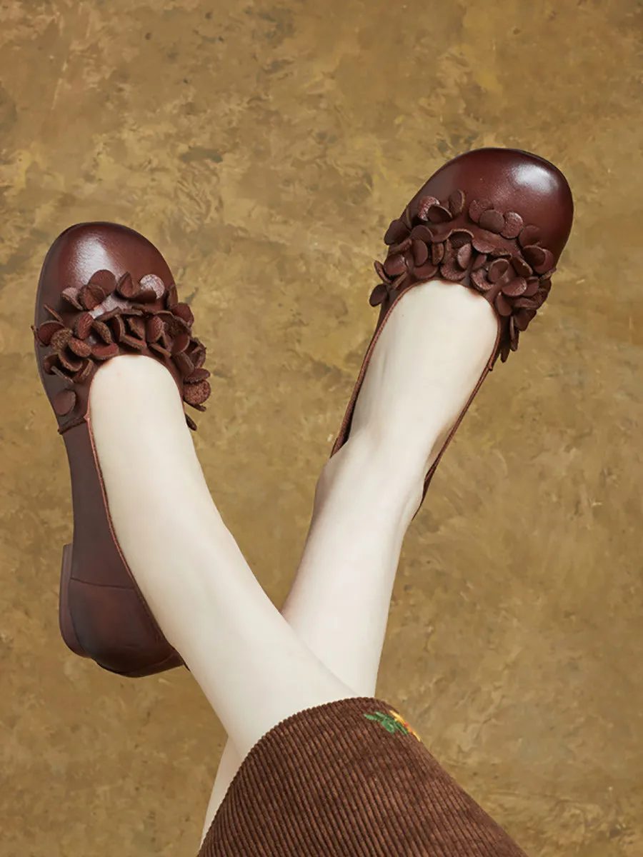 Women Summer Artsy Flower Leather Spliced Shoes