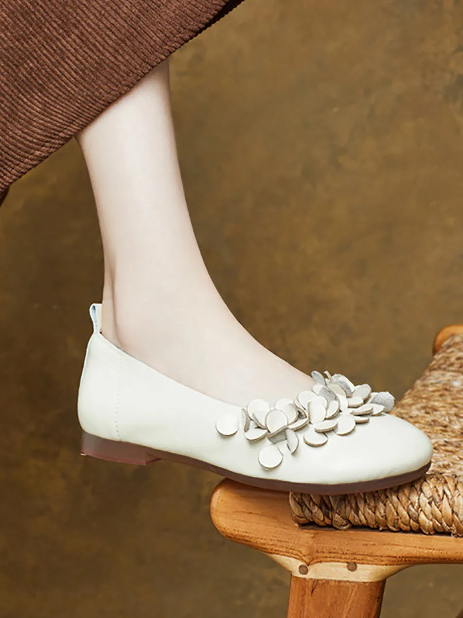 Women Summer Artsy Flower Leather Spliced Shoes
